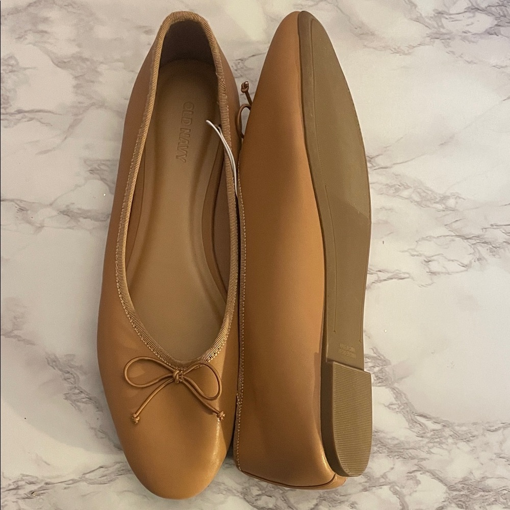 Old Navy NWT Camel/Tan Bow Ballet faux leather Flats - Picture 7 of 7